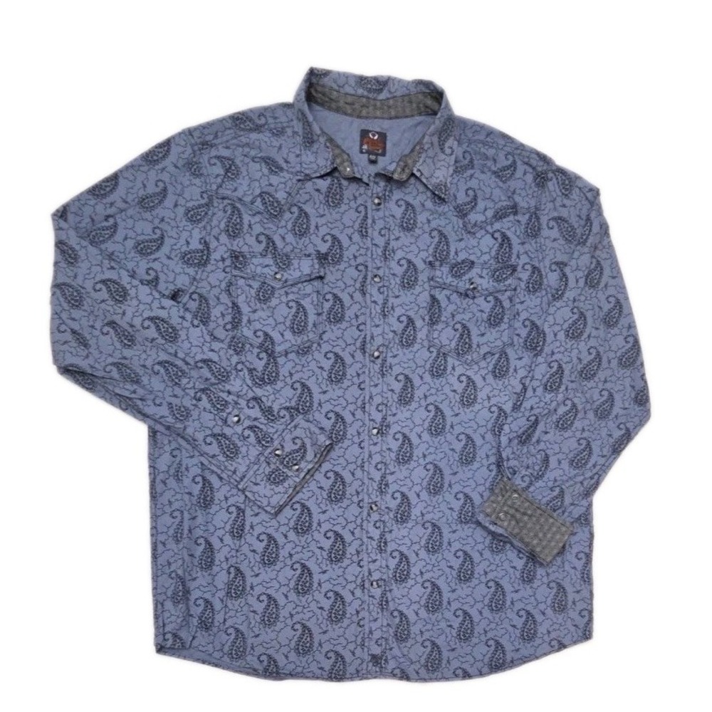 Moonshine Brad Paisley XXL Blue Paisley Long Sleeve Pearl Snap Shirt Flip Cuff